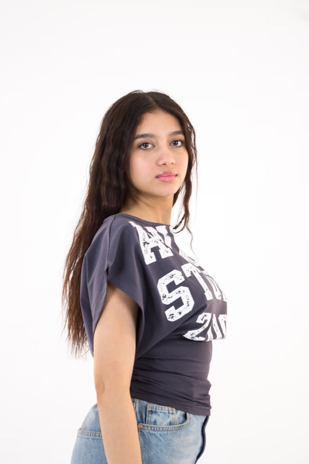 Asymmetric print short sleeve t-shirt