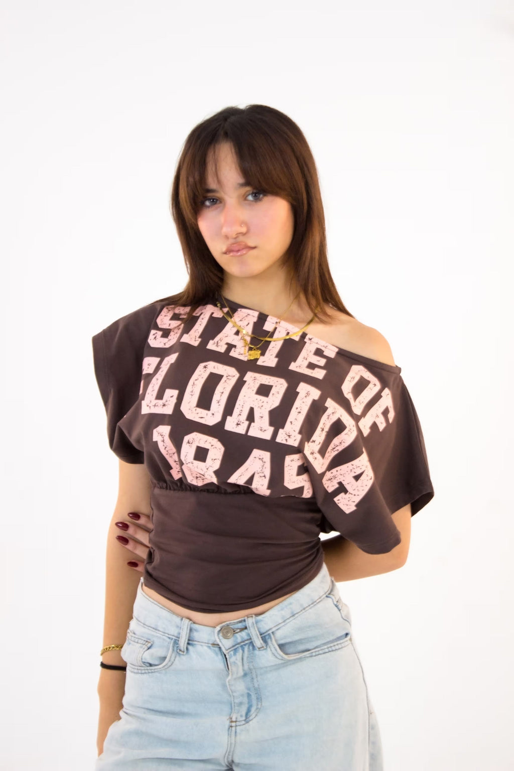 asymmetric print short sleeve t-shirt